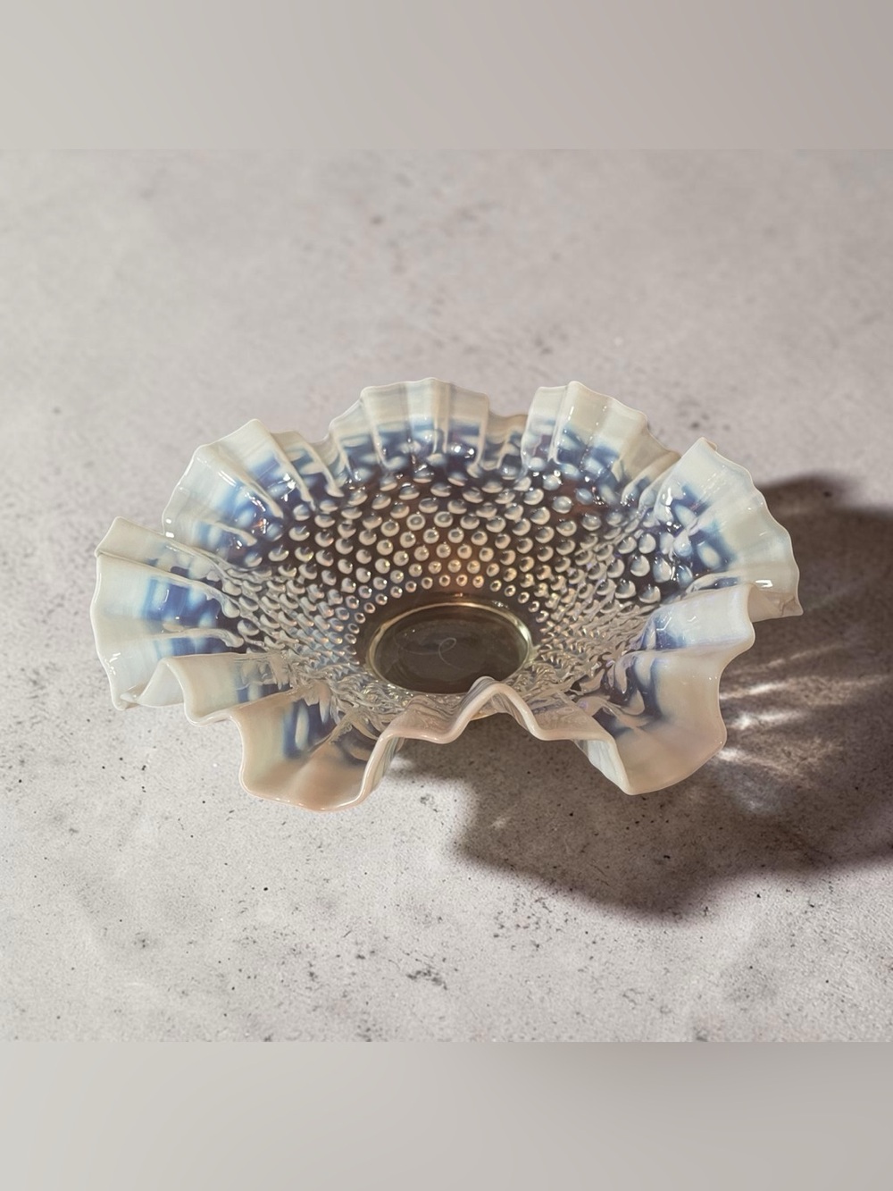 Vtg Fenton Hobnail 10" Ruffle Edge Opalescent Art Glass Bowl